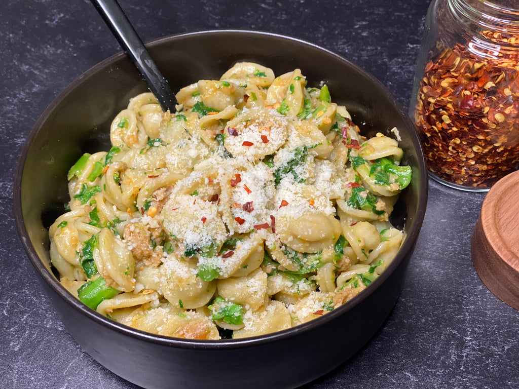 ORECCHIETTE BROCCOLI RABE & SPICY VEGAN SAUSAGE